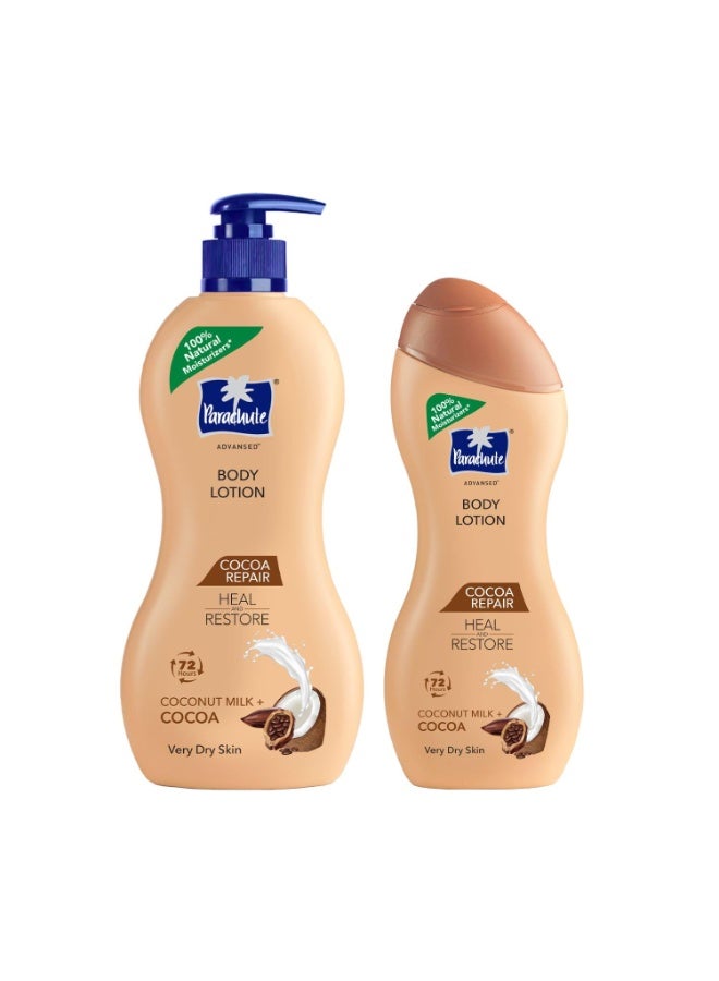 Parachute Advansed Cocoa Repair Body Lotion for Women & Men, Very Dry Skin, 400ml + 250ml| Pure Coconut Milk & Cocoa, 100% Natural, 72h Moisturisation - Image 1